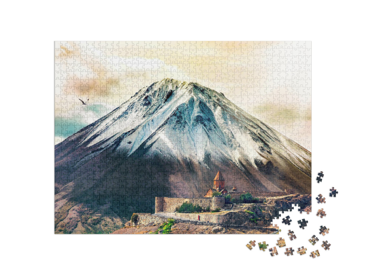 puzzle 1000 dílků „Starobylý klášter Khor Virap a hora Malý Ararat, Arménie“