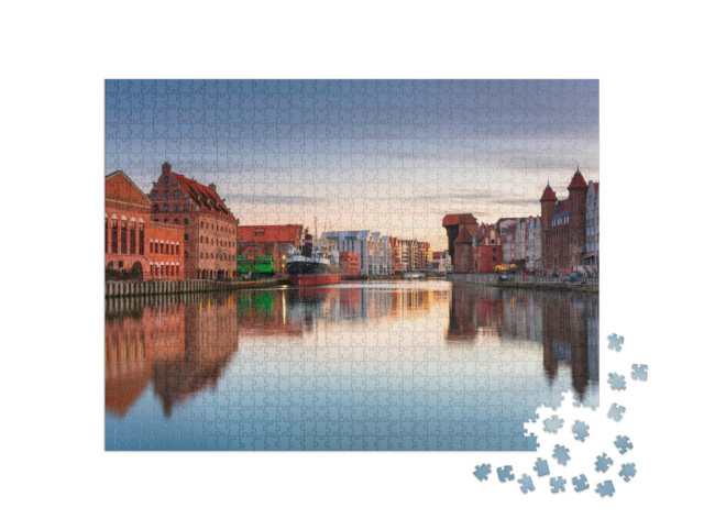 puzzle 1000 dílků „Západ slunce nad Gdaňskem na řece Motlawa, Polsko“