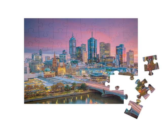 puzzle 48 dílků „Večerní panorama Melbourne, Austrálie“