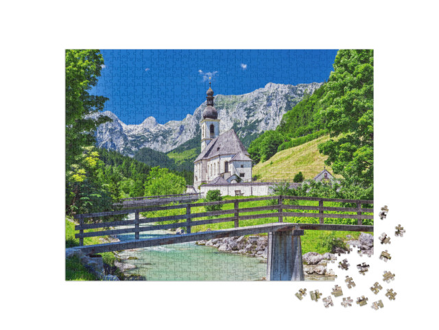 puzzle 1000 dílků „Malebná horská krajina: Svatý Šebestián v obci Ramsau“