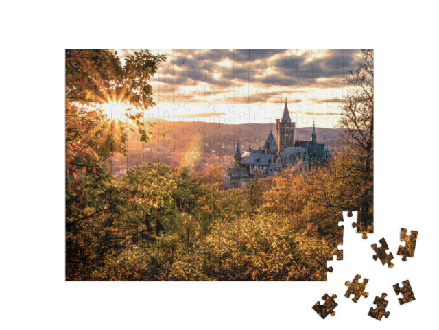puzzle 200 dílků „Zámek Wernigerode při podzimním západu slunce“