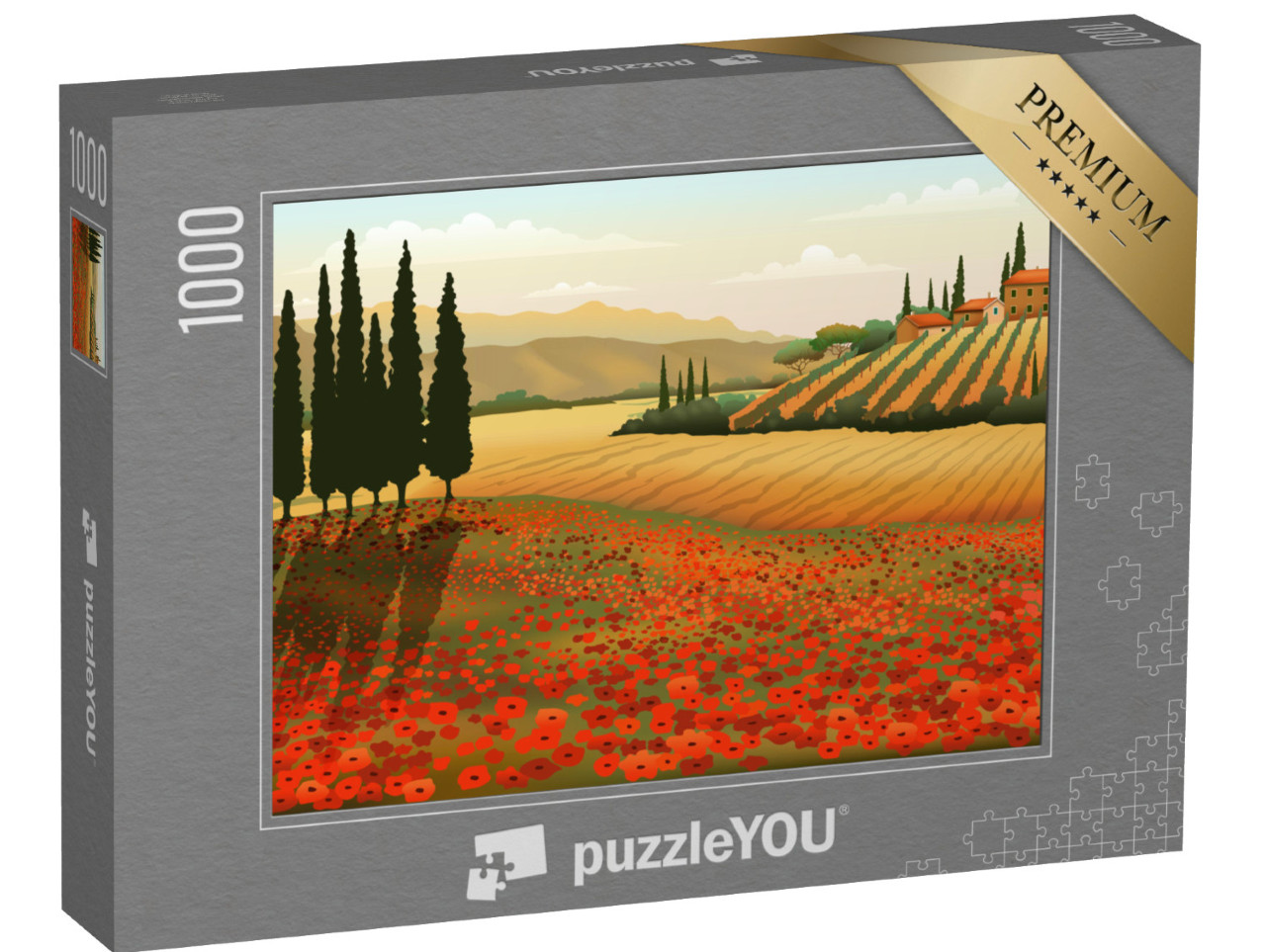 puzzle 1000 dílků „Letní den v Toskánsku, Itálie, ilustrace“
