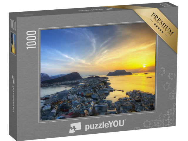 puzzle 1000 dílků „Krajina města Alesund při západu slunce, Norsko“