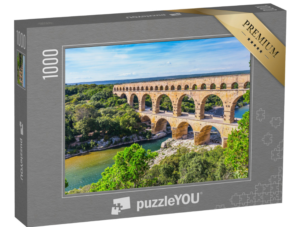 puzzle 1000 dílků „Třístupňový akvadukt Pont du Gard, Provence“