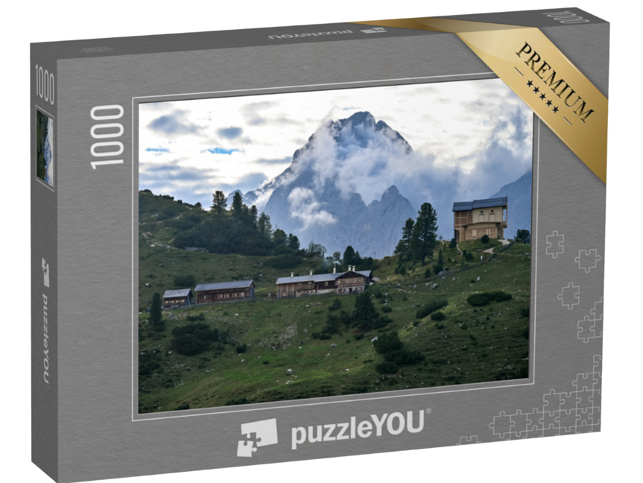 puzzle 1000 dílků „Alpská chata Schachenhaus se starou Königshütte“