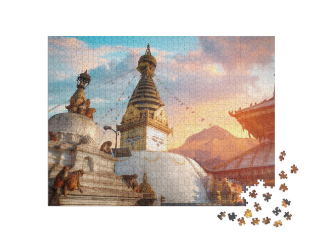 puzzle 1000 dílků „Opičí chrám Swayambhunath, Káthmándú, Nepál“