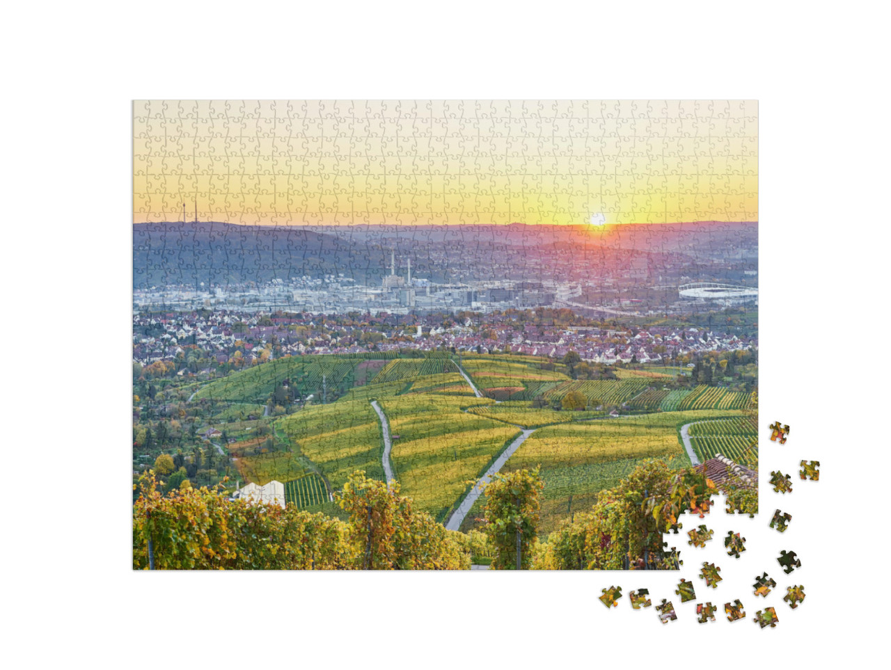 puzzle 1000 dílků „Pestrý vinařský region Stuttgart na jihu Německa“