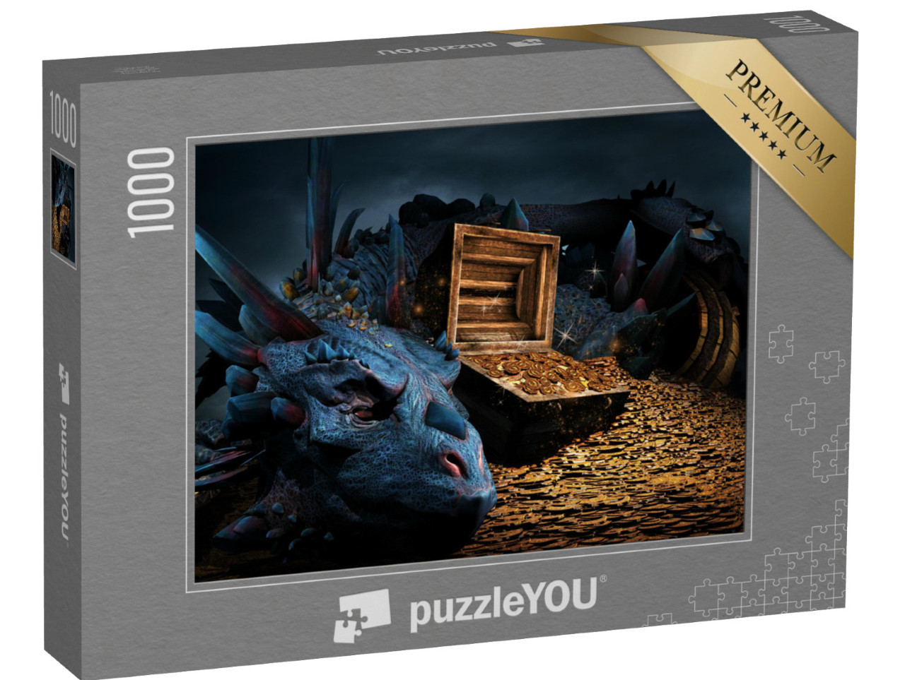 puzzle 1000 dílků „Fantasy scéna s modrým drakem“