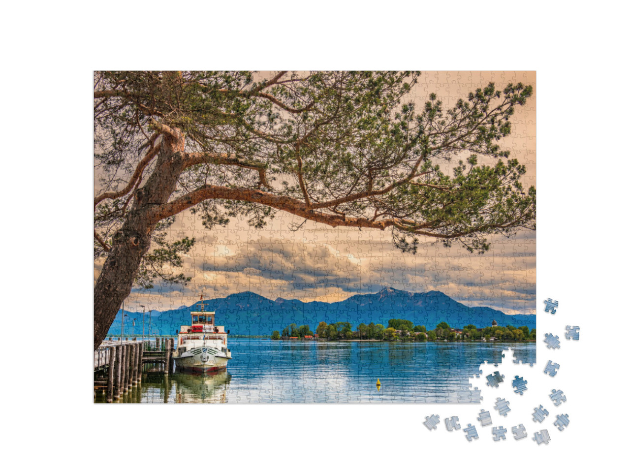 puzzle 1000 dílků „Krajina u jezera Chiemsee nedaleko Gstadtu, Německo“