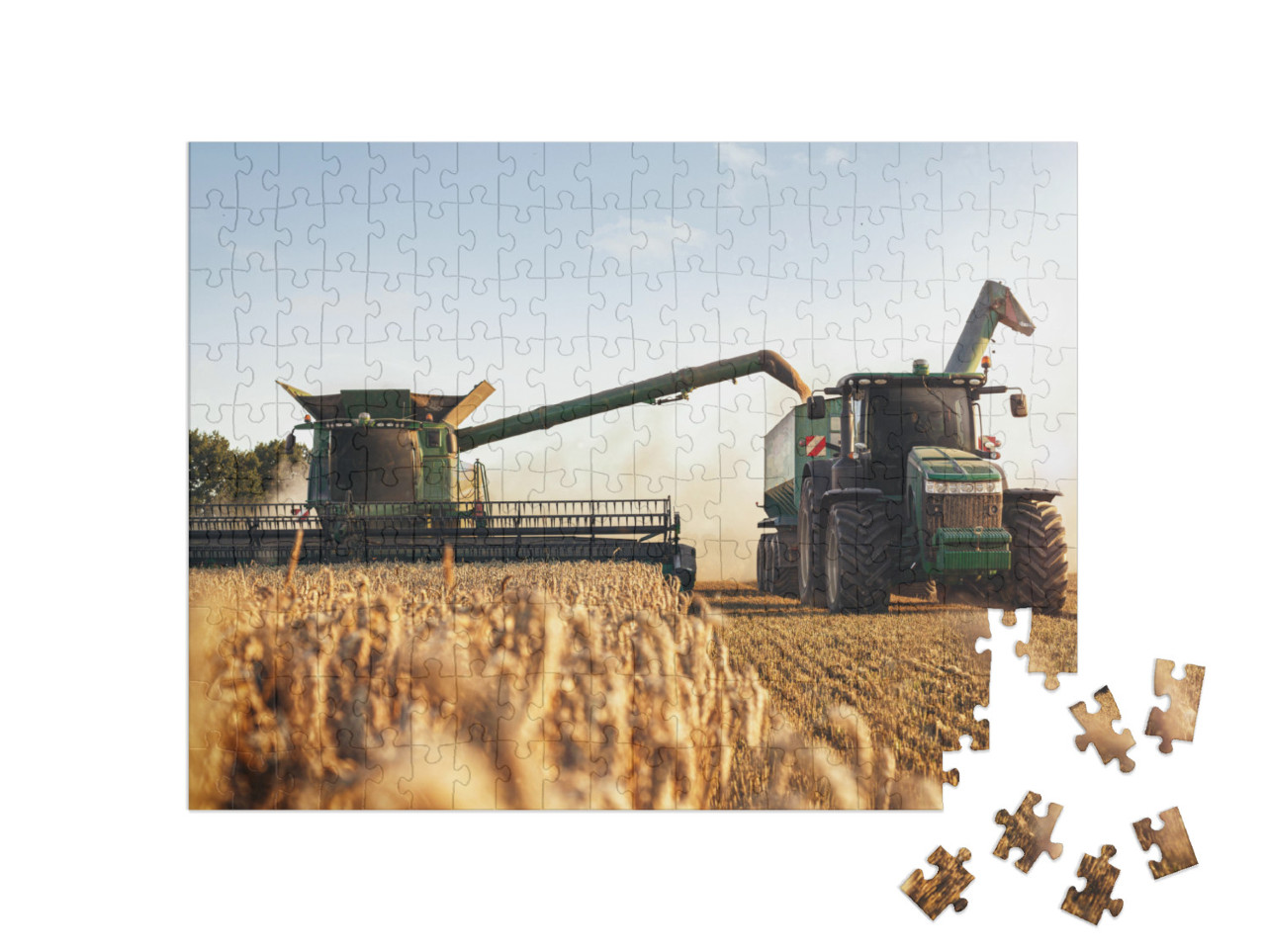 puzzle 200 dílků „Kombajn a traktor při práci na pšeničném poli“
