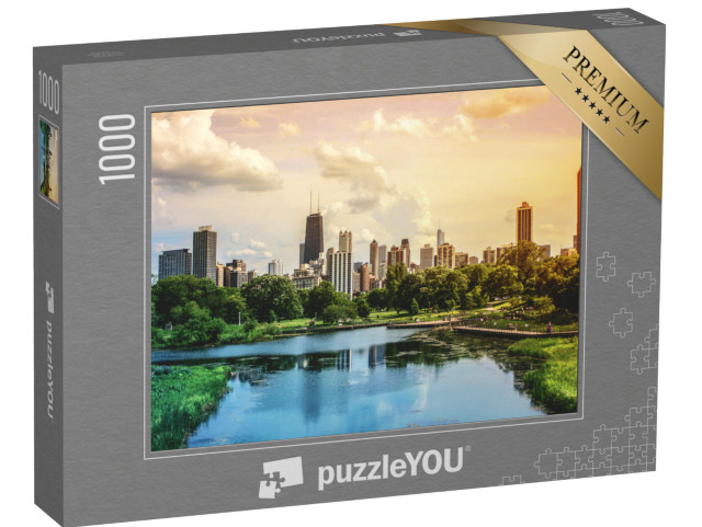 puzzle 1000 dílků „Pohled na panorama Chicaga a město z Lincolnova parku“