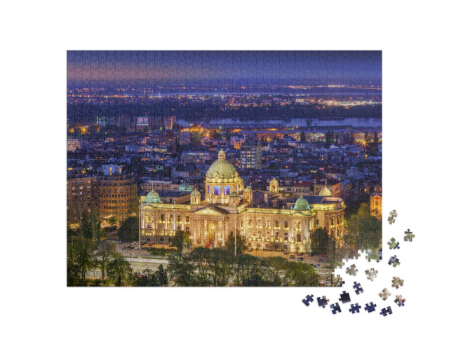 puzzle 1000 dílků „Národní shromáždění Republiky Srbsko v noci“
