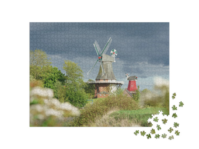 puzzle 1000 dílků „Větrný mlýn v Greetsielu, severní Německo“