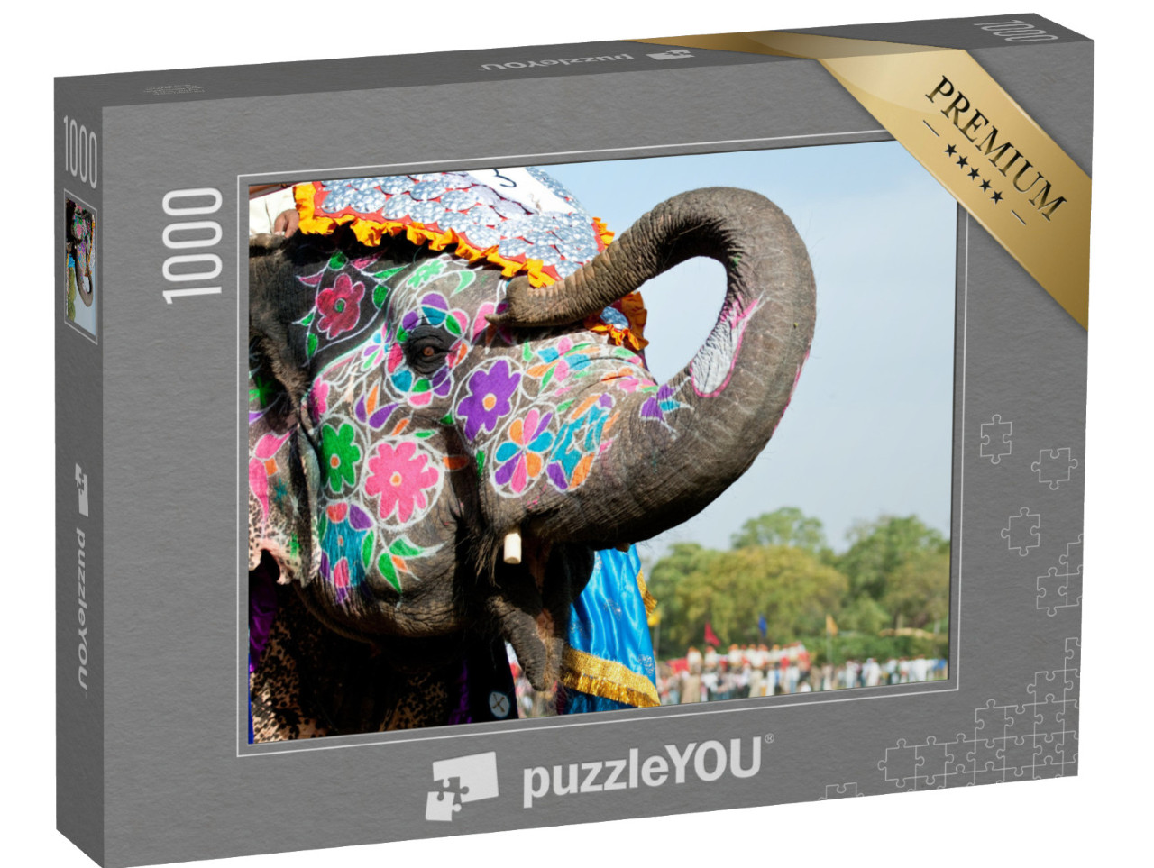 puzzle 1000 dílků „Malovaný slon na sloním festivalu v indickém Džajpuru“