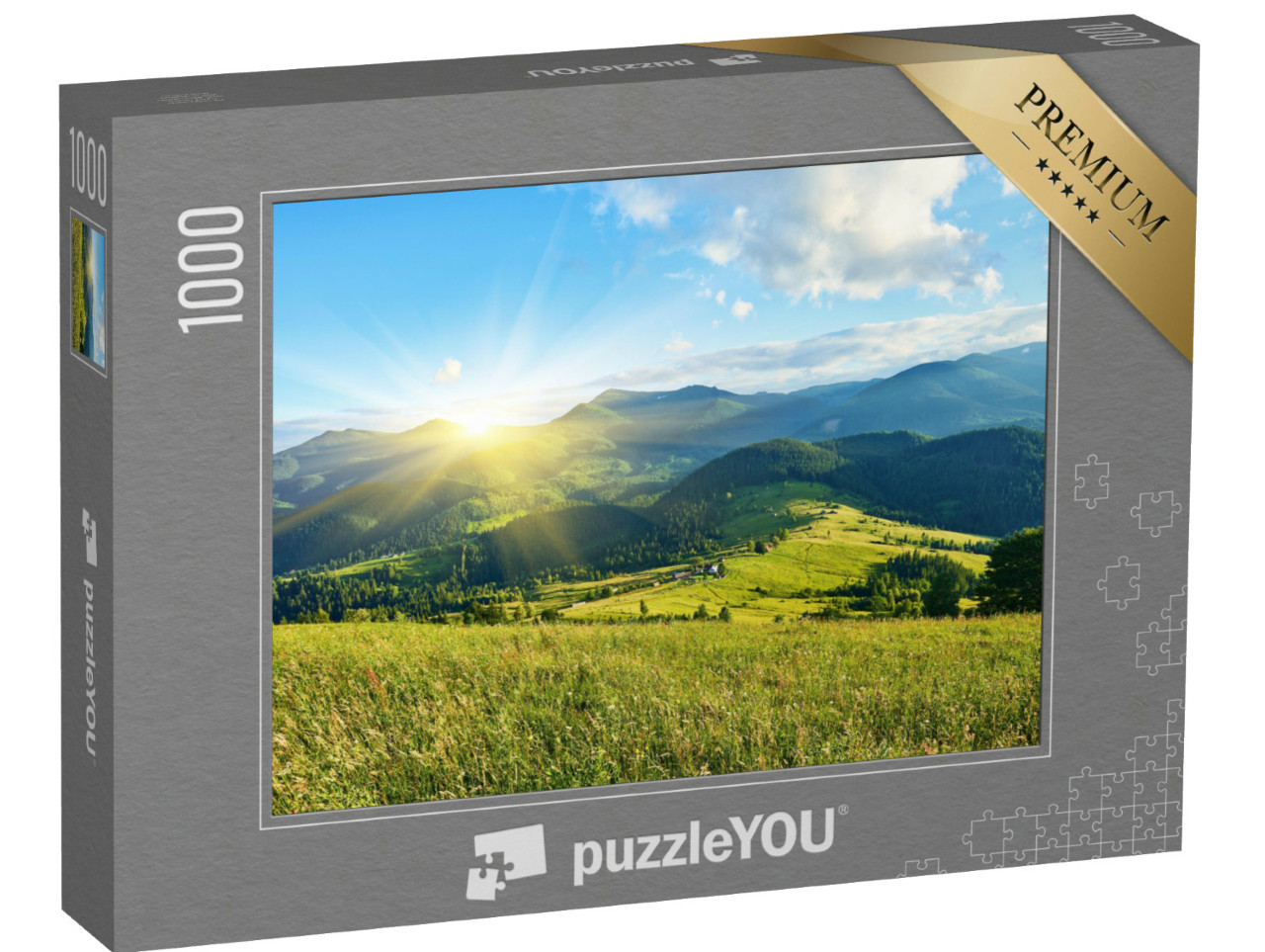 puzzle 1000 dílků „Slunečný výhled na krásnou krajinu Alp“