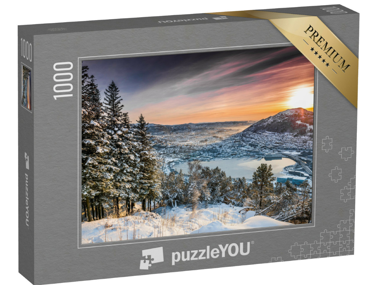 puzzle 1000 dílků „Západ slunce na vrcholu hory v Bergenu, Norsko“
