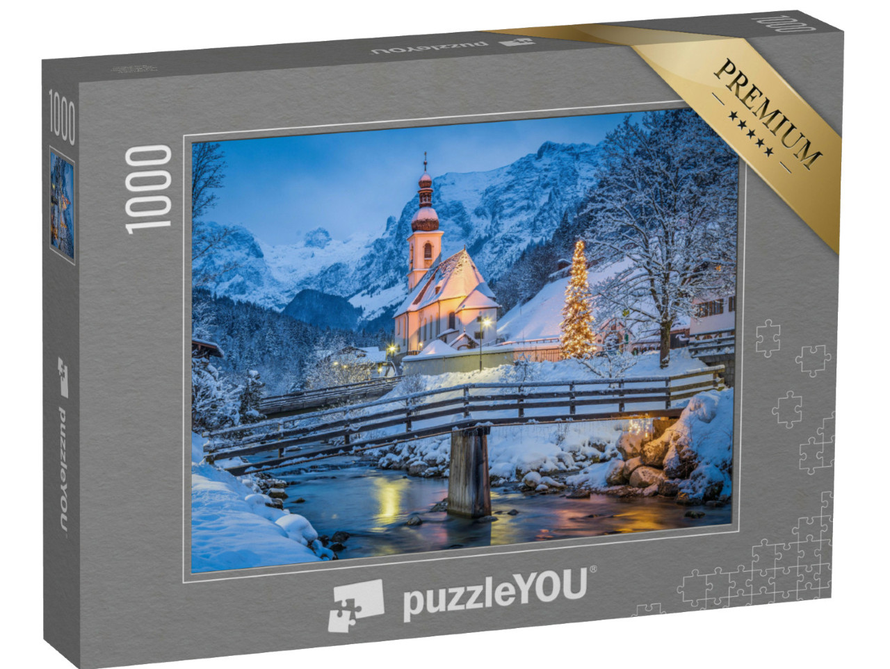 puzzle 1000 dílků „Poutní kostel svatého Šebestiána o Vánocích, Bavorsko“
