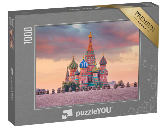 puzzle 1000 dílků „Chrám Vasila Blaženého na Rudém náměstí v Moskvě při východu slunce, Rusko“