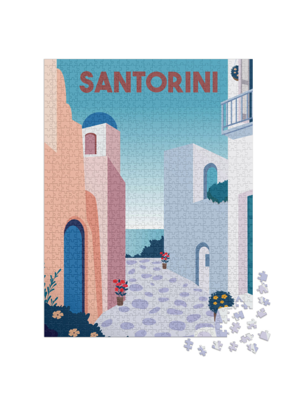 puzzle 1000 dílků „Vektorová ilustrace Santorini s historickými budovami“