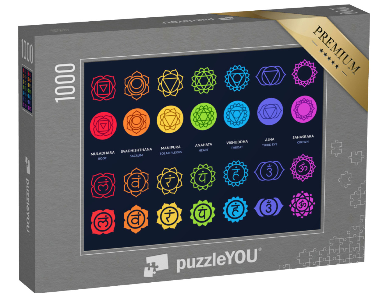 puzzle 1000 dílků „Čakrové symboly na tmavém pozadí“