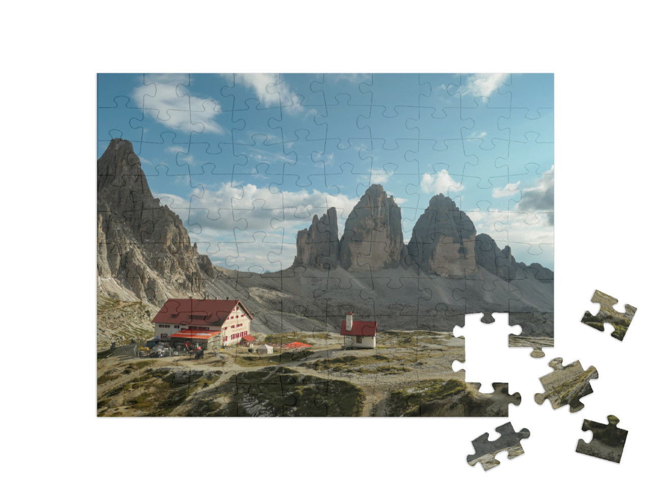 puzzle 100 dílků „Tři vrcholy, alpské vrcholy v Dolomitech“
