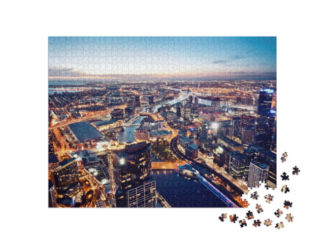 puzzle 1000 dílků „Pohled na noční Melbourne, Victoria, Austrálie“