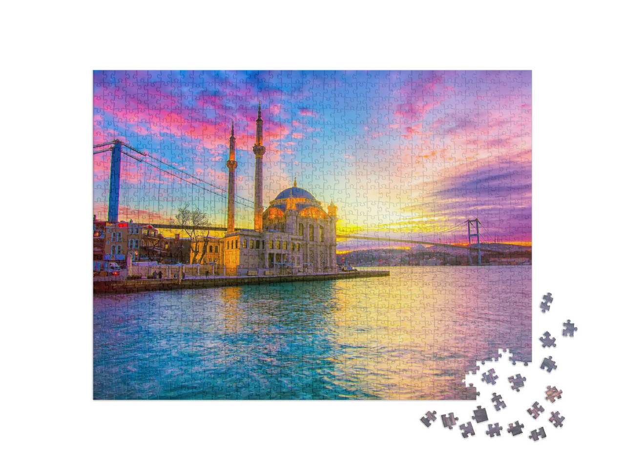 puzzle 1000 dílků „Východ slunce na Bosporu před mešitou Ortakoy, Istanbul“