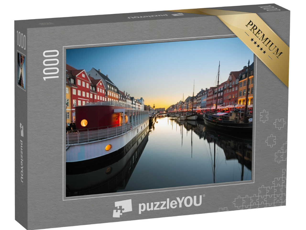 puzzle 1000 dílků „Lodě v Nyhavnu při západu slunce, Kodaň, Dánsko“