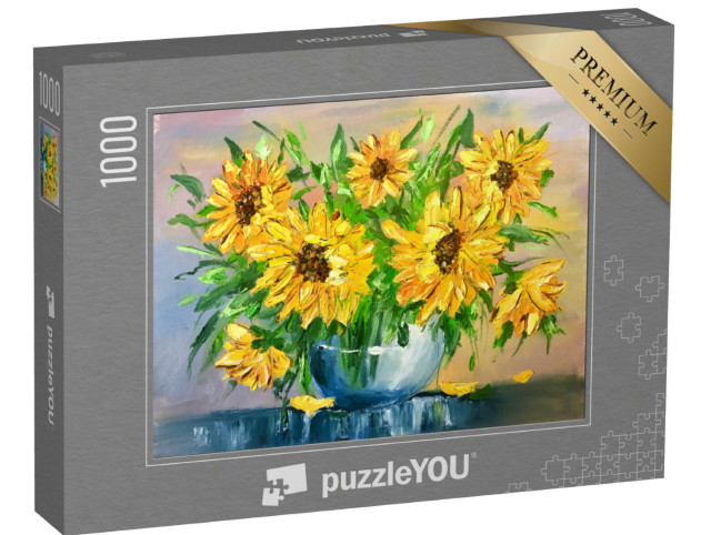 puzzle 1000 dílků „Olejomalba: Slunečnice ve váze“