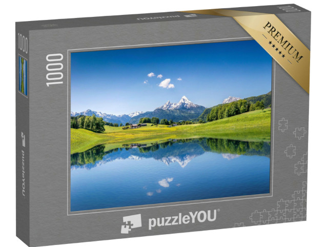 puzzle 1000 dílků „Letní krajina s průzračným horským jezerem v Alpách“