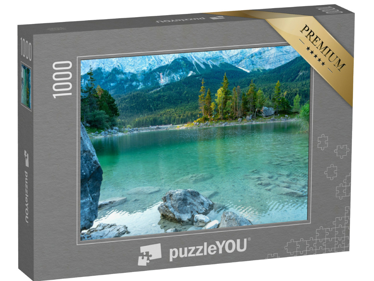 puzzle 1000 dílků „Kamenný pohled na Eibsee, Garmisch-Partenkirchen“