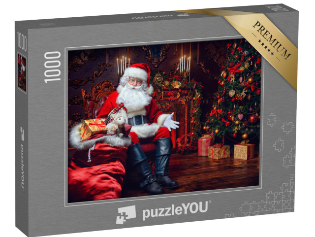 puzzle 1000 dílků „Otec Vánoc u krbu“