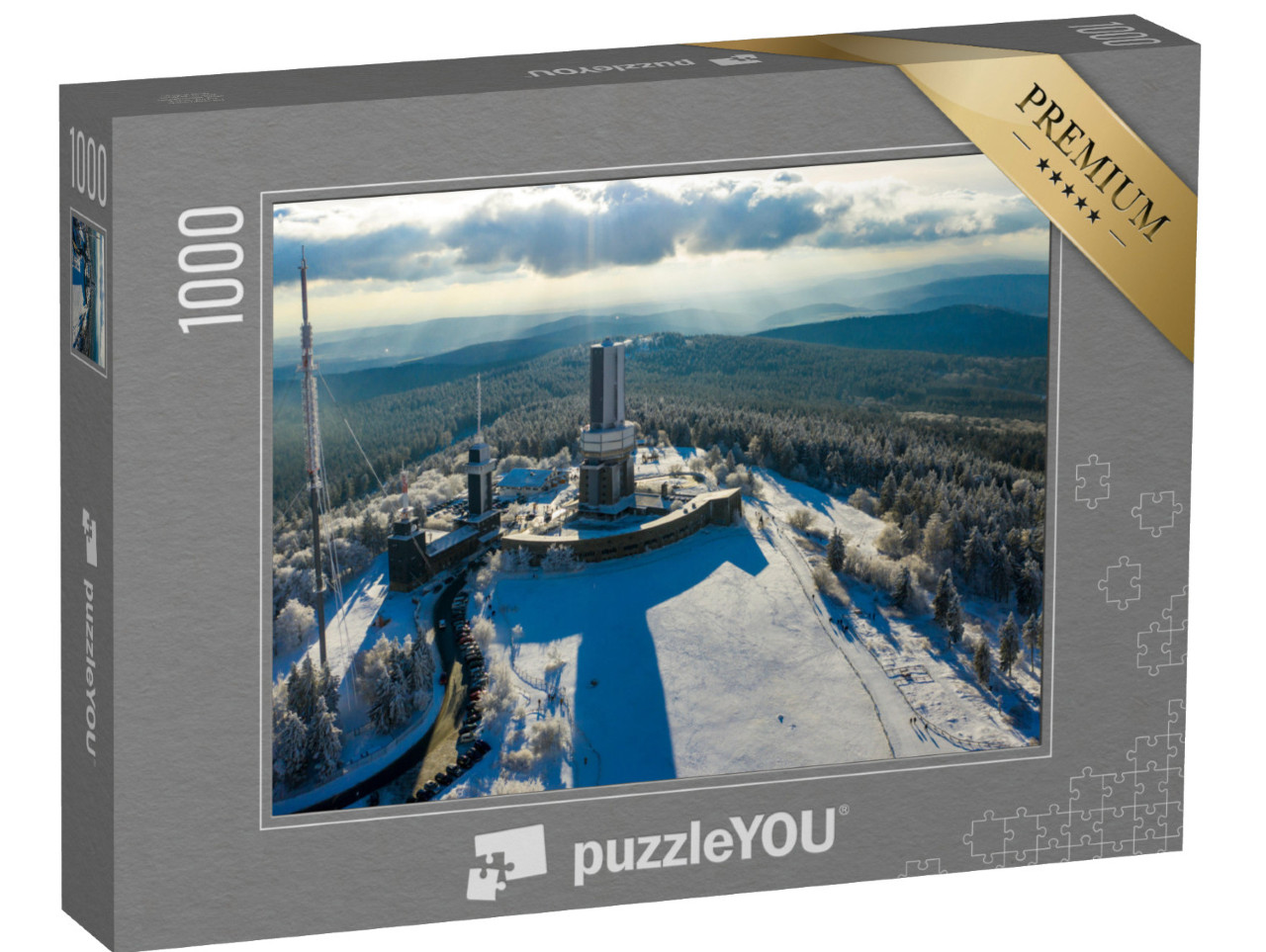 puzzle 1000 dílků „Letecký pohled na Taunus: Schmitten, Großer Feldberg a stožár přenosové soustavy, Hesensko“