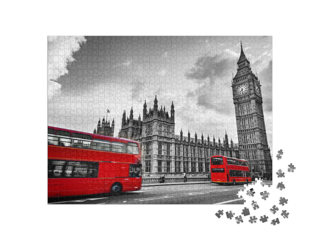 puzzle 1000 dílků „Westminsterský palác, Big Ben, autobus Routmaster - dojmy z Londýna, Anglie“