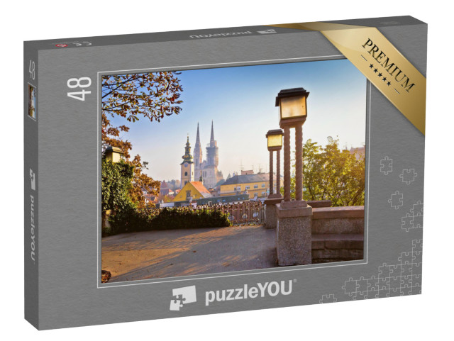 puzzle 48 dílků „Záhřebské věže při východu slunce, Chorvatsko“