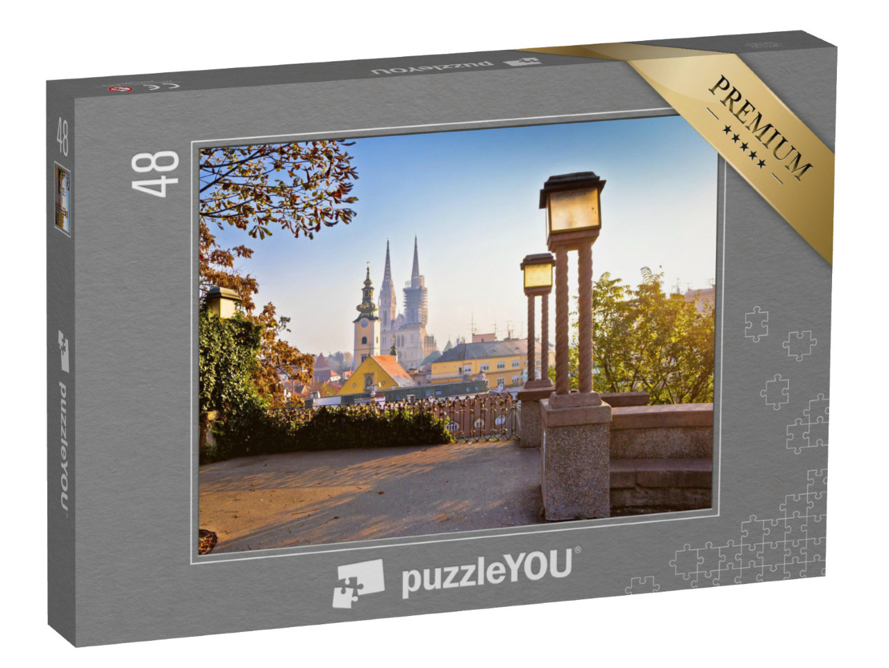 puzzle 48 dílků „Záhřebské věže při východu slunce, Chorvatsko“