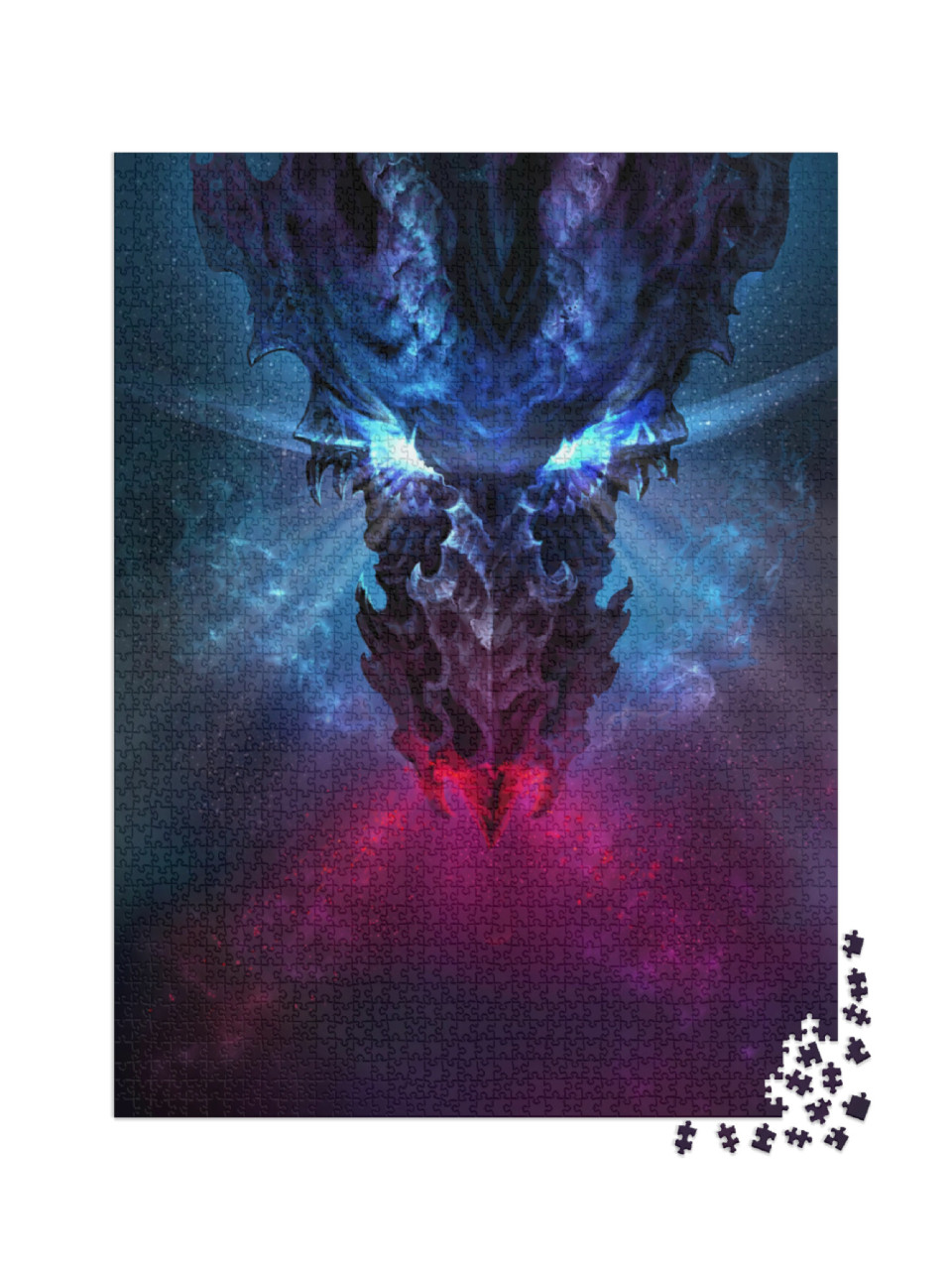 puzzle 2000 dílků „Fantasy: Ohnivý drak se svítícíma modrýma očima“