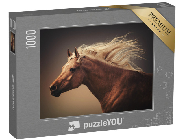 puzzle 1000 dílků „Kůň s vlající hřívou v prachu cvalu“