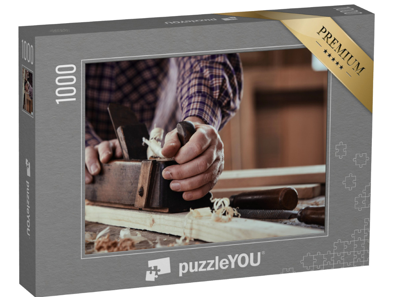 puzzle 1000 dílků „Tesař hobluje dřevěné prkno“