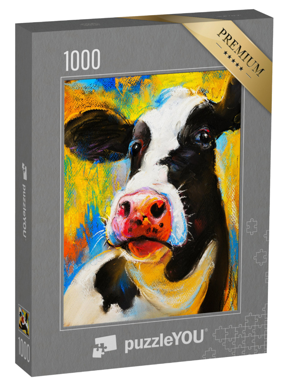 puzzle 1000 dílků „Portrét krávy, kresba pastelem“