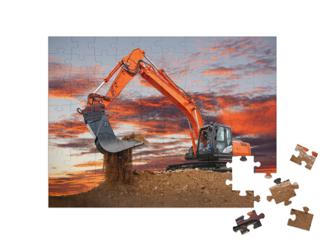 puzzle 100 dílků „Bagr při práci na staveništi“