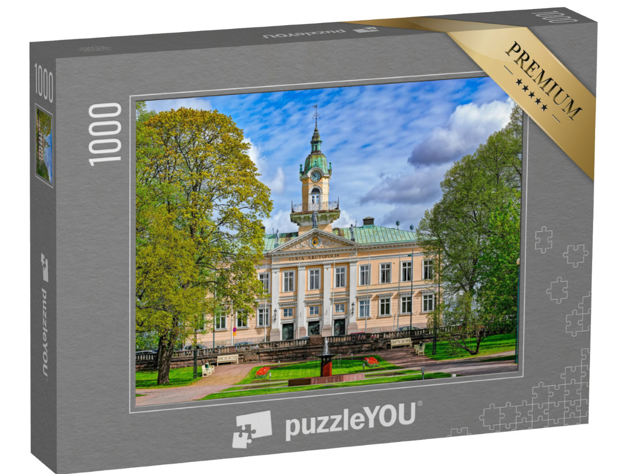 puzzle 1000 dílků „Raatihuoneenpuisto, radniční park v Pori, Finsko“