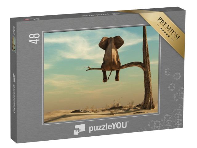 puzzle 48 dílků „Slon stojící na tenké větvi, ilustrace“