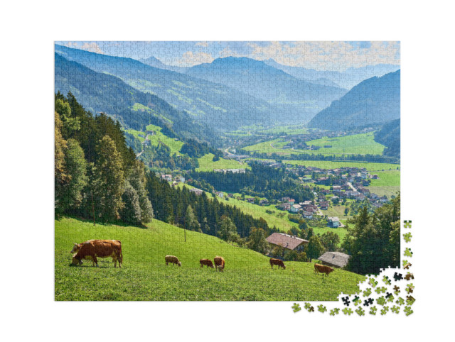 puzzle 2000 dílků „Pohled na krásný Zillertal v Tyrolsku, Rakousko“