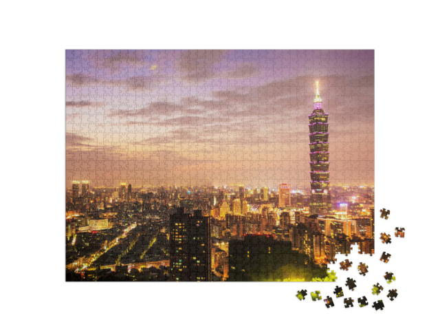 puzzle 1000 dílků „Panorama Tchaj-peje se slavnou věží Taipei 101“