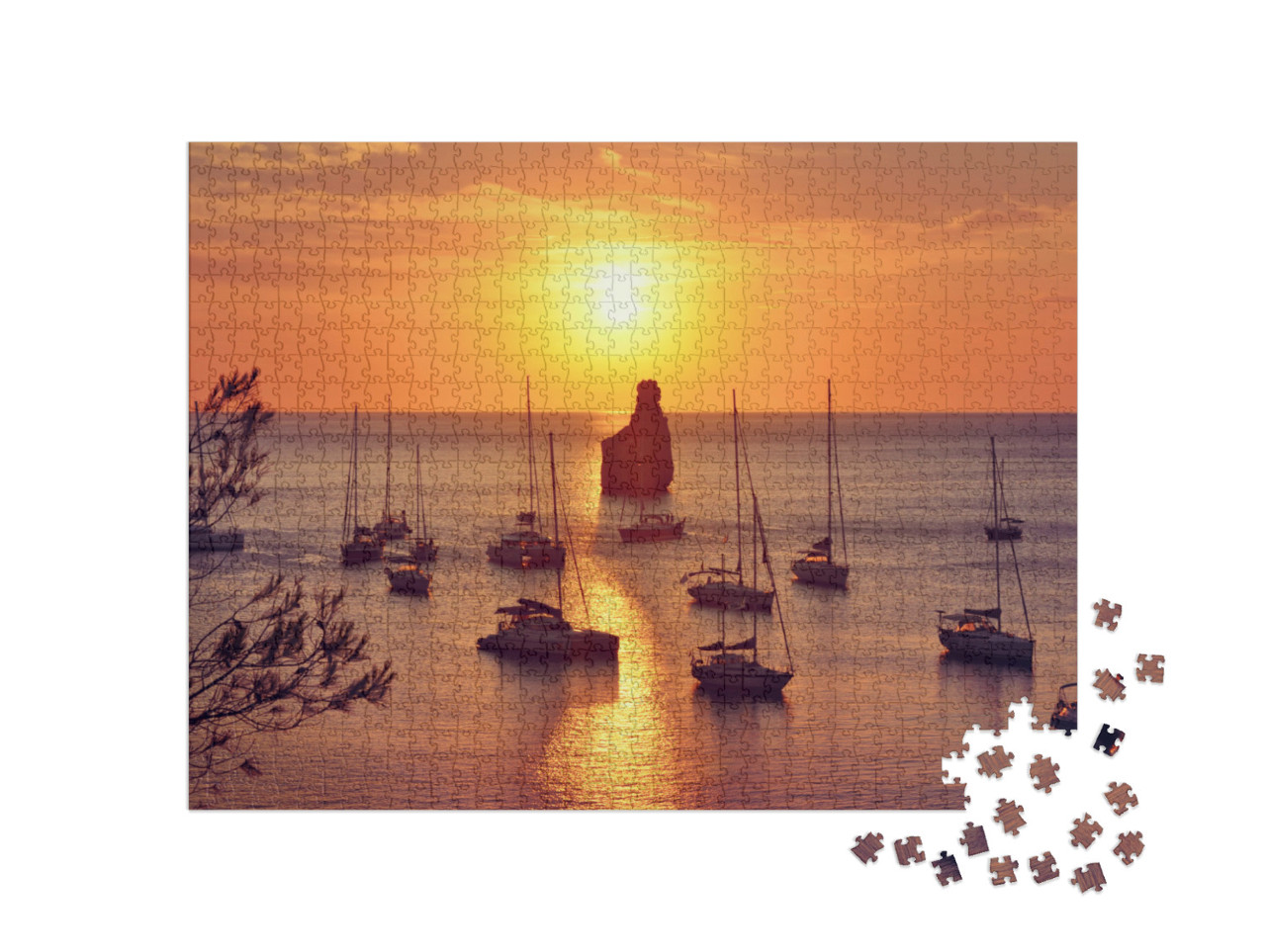 puzzle 1000 dílků „Plachetnice při západu slunce, Ibiza, Španělsko“