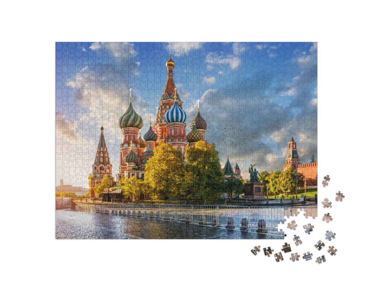 puzzle 1000 dílků „Podzimní ráno v chrámu svatého Basila na Rudém náměstí v Moskvě“