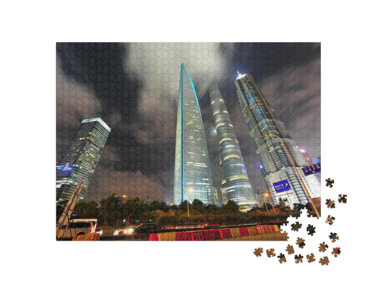 puzzle 1000 dílků „Noční pohled na finanční centrum Lujiazui v Šanghaji, Čína“