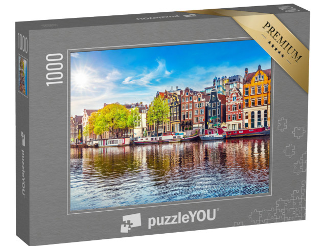puzzle 1000 dílků „Tančící domy na řece Amstel v Amsterdamu, Nizozemsko“