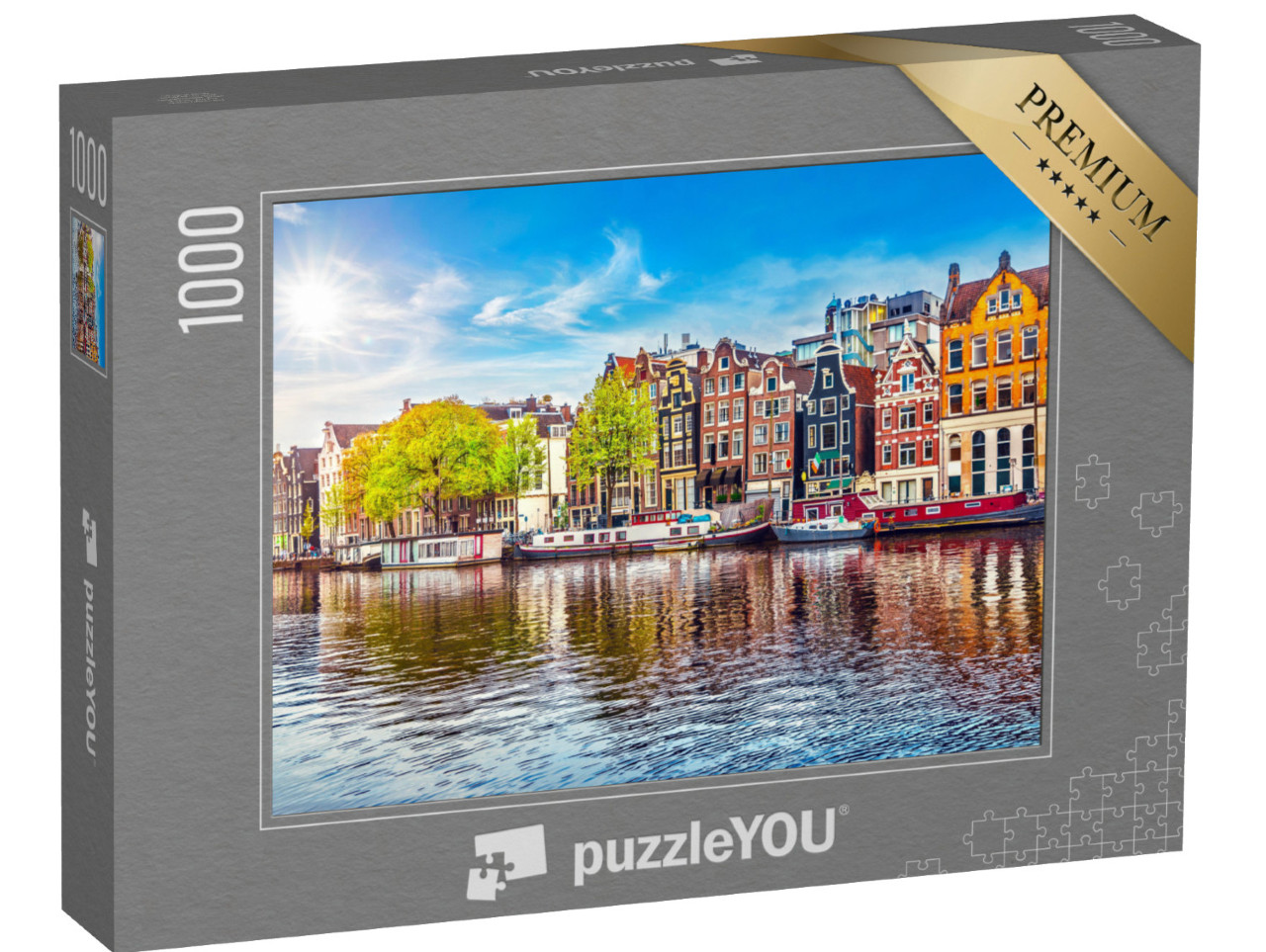puzzle 1000 dílků „Tančící domy na řece Amstel v Amsterdamu, Nizozemsko“